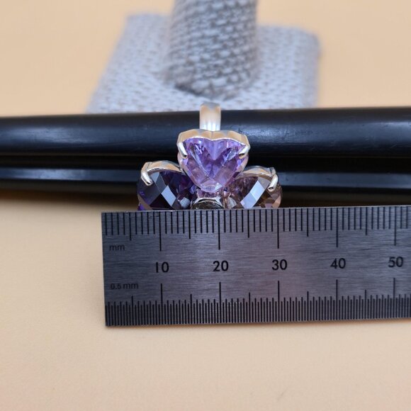 Size 7 Sterling Silver Large Flower Cubic Zirconia Gems Band Ring A5189 - Picture 9 of 10